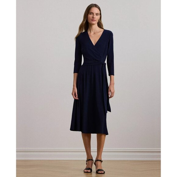 EUC Lauren Ralph Lauren Black Label Surplice Jersey Dress Black Women's 18 - Picture 2 of 8